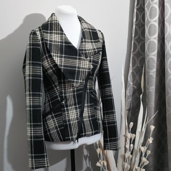 DYNAMITE wool blend asymmetrical plaid jacket - Picture 3 of 13